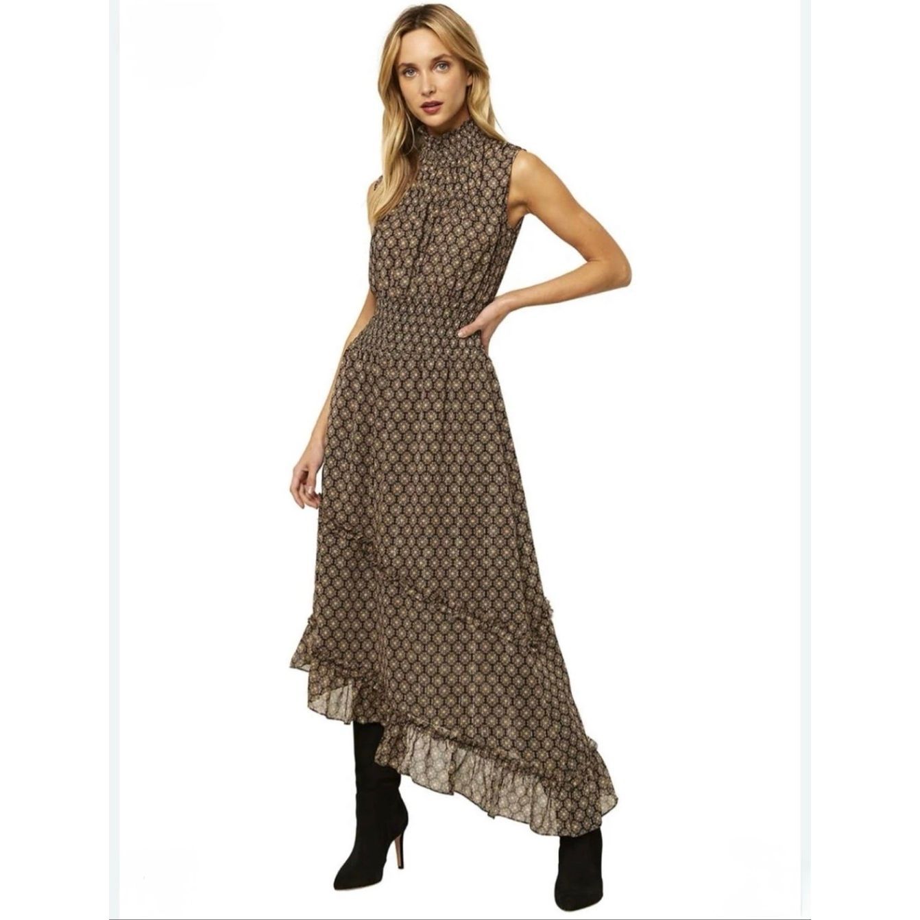 Misa Los Angeles Shalom Boho Chic Resort Smocked Midi Dress Medium Revolve
